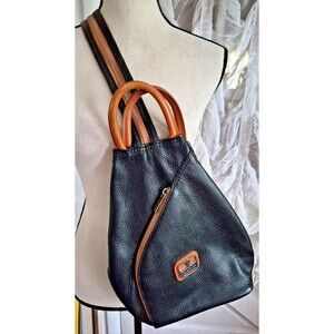 VALENTINA Italy Pebble Leather Black Crossbody Sling / Backpack / Hand Bag